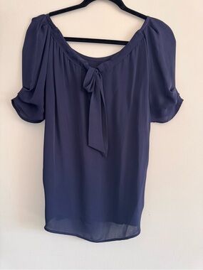 Banana Republic silk reversible top. Navy Tie-Neck Short Sleeve Blouse - Women